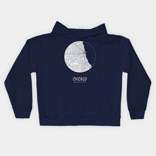 Chicago, USA City Map - Full Moon Kids Hoodie by deMAP Studio